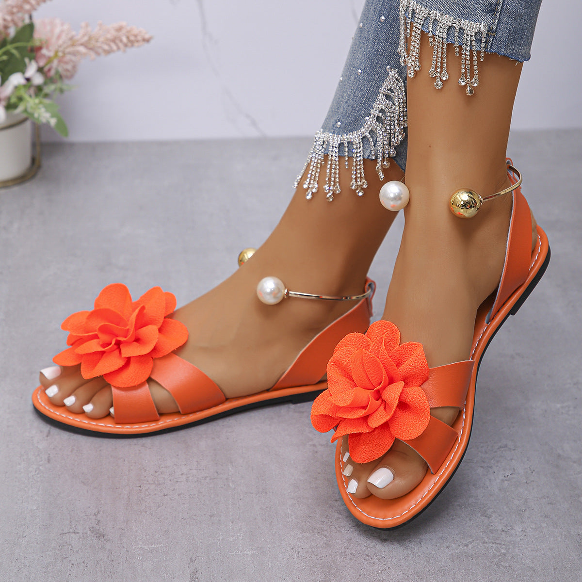 Sandalias Planas Flor & Perla