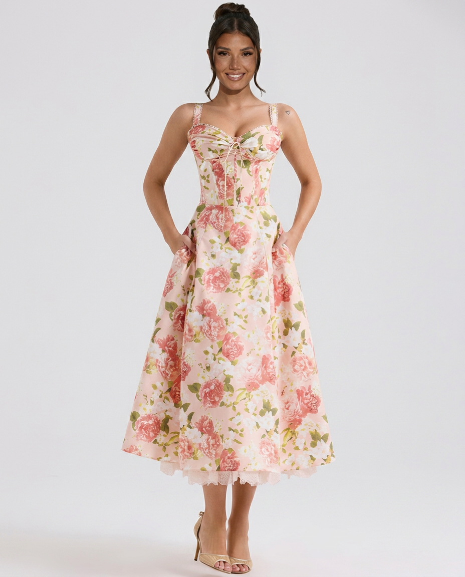 Alberta • Vestido Midi Floral Entallado