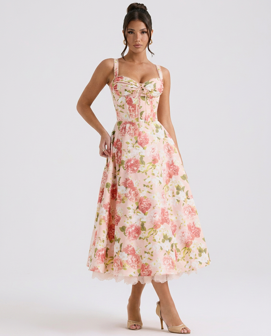 Alberta • Vestido Midi Floral Entallado