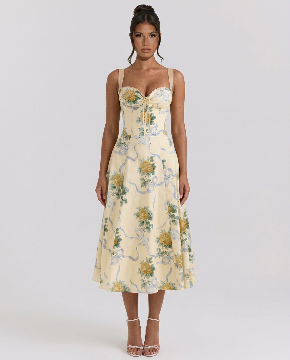 Alberta • Vestido Midi Floral Entallado