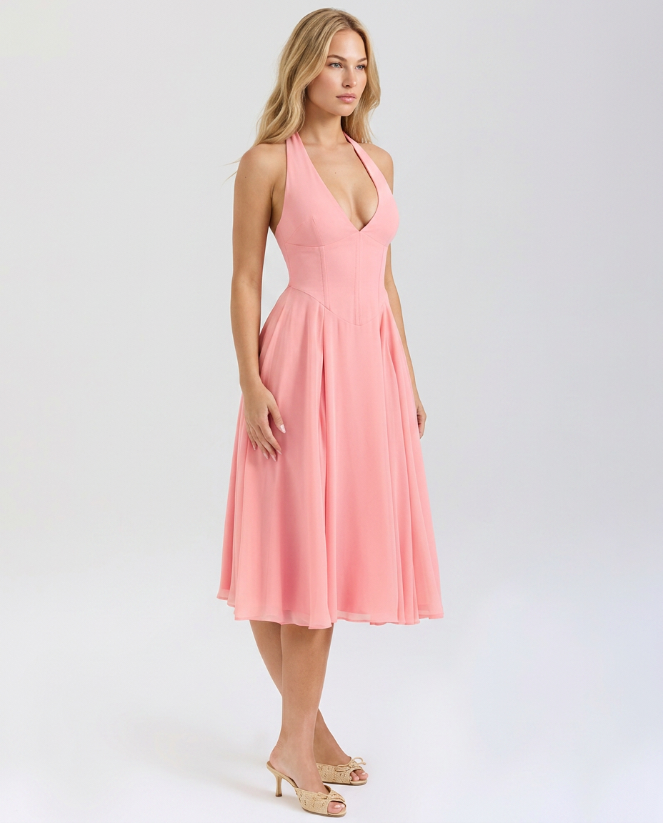 Aurelia • Vestido Halter Sculpt Midi
