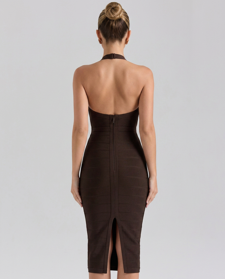 Selene • Vestido Esculpido Halter Midi