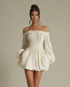 Élodie • Vestido Mini Bardot Plisado