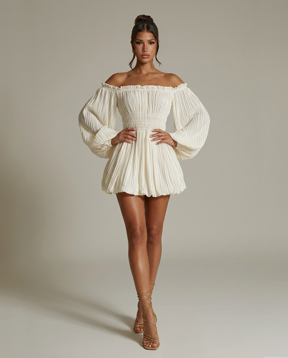Élodie • Vestido Mini Bardot Plisado