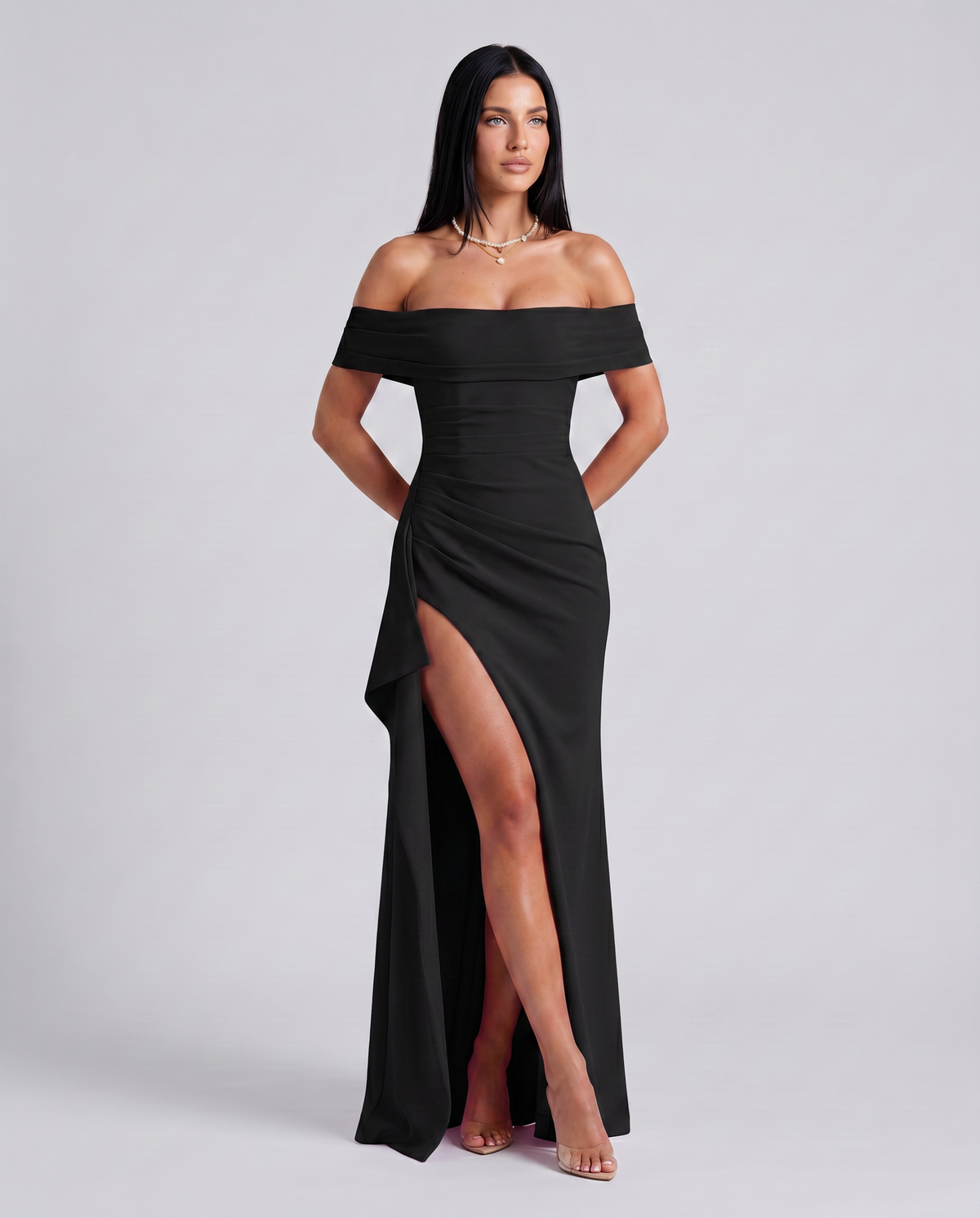 Miriam • Vestido Maxi Off Shoulder con Abertura